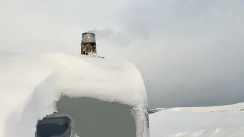 View of the snow-covered module of the Vologda Gran mountain camp Video stock 179354627