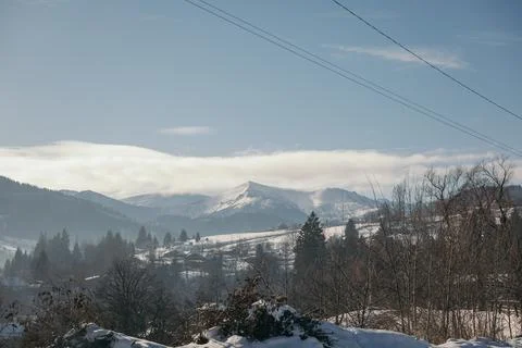 A view of a snow covered mountain Stock Photos