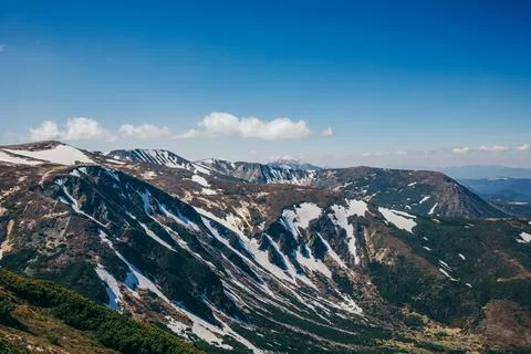 A view of a snow covered mountain Stock Photos