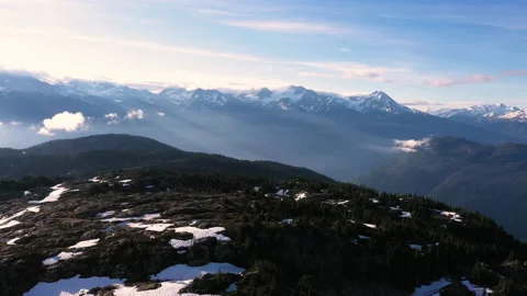 View Of Snow Covered Mountains In Summer At Sunrise 스톡 동영상 139706318