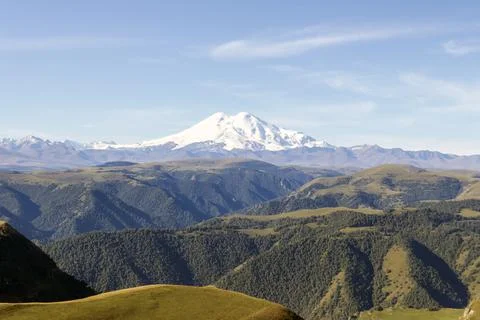 View of the snow-covered slopes of Elbrus Stock Photos