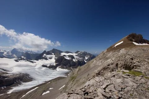 View at snow fields and the top of Uri Rotstock Stock Photos