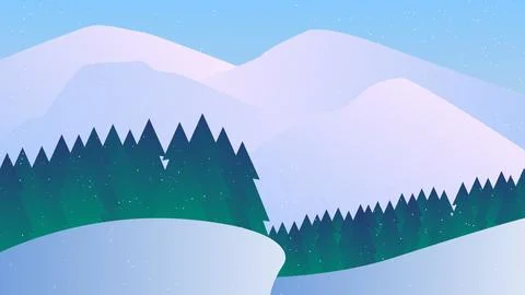 VIEW OF SNOW MOUNTAIN &amp; PINE FOREST ON STEEP CLIFF Stock Illustration