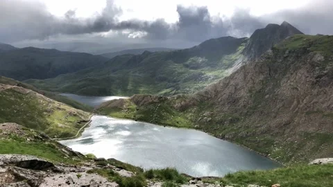 View from Snowdonia Mountain Stock Footage 136250254