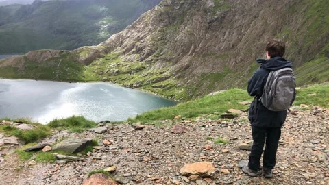 View from Snowdonia Mountain Stock Footage 136254102