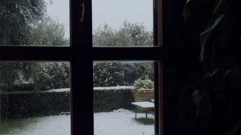 View of the snowfall from behind a window Stock Footage 86087101