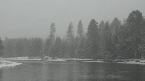 View of snowfall over Deschutes River, Oregon, USA Stock Footage 50982557