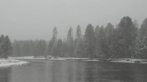 View of snowfall over Deschutes River, Oregon, USA Stock Footage 50982566