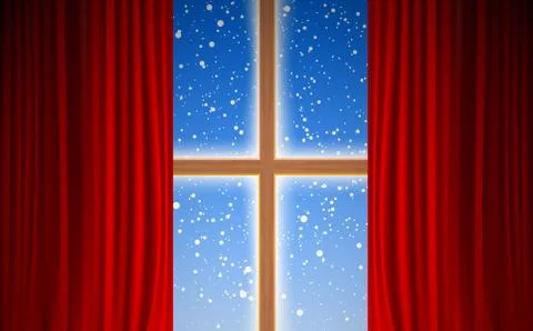 View of snowfall at the wooden windows Stock Illustration