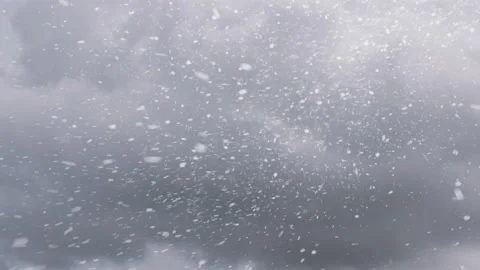 View of snowflakes falling in a very windy storm Stock Footage