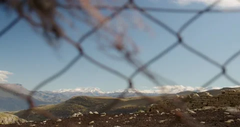 View of the snowy mountain peak Video stock 232136750