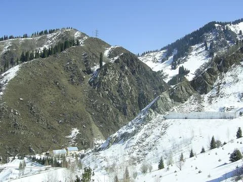 View of the snowy mountains  Stock Photos