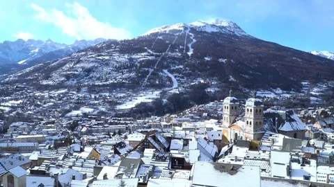 View of a snowy skiing tracks Stock Footage 83448790