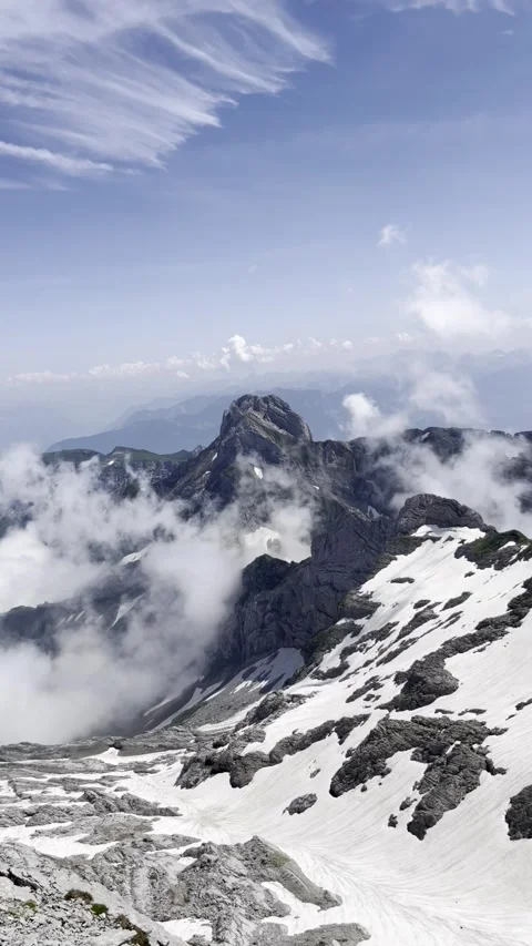 View of Sntis with melting snow in June Stock Footage 306065784