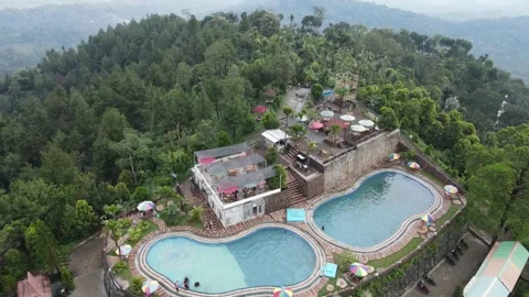 The view is so beautiful the swimming pool on the hill Video stock 218411435