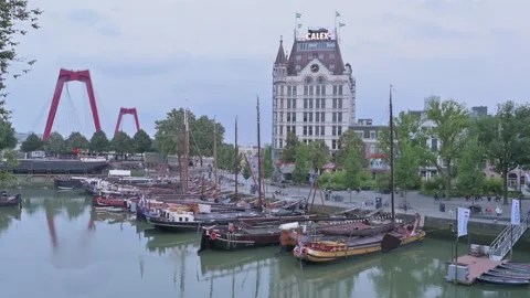 View of the so called Oude Haven Area, a small port in Rotterdam Stock Footage 318883772