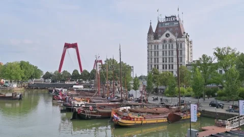 View of the so called Oude Haven Area, a small port in Rotterdam Stock Footage 318884161