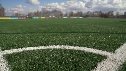 View of the soccer field from the corner flag. Empty football stadium 库存影片 330949153