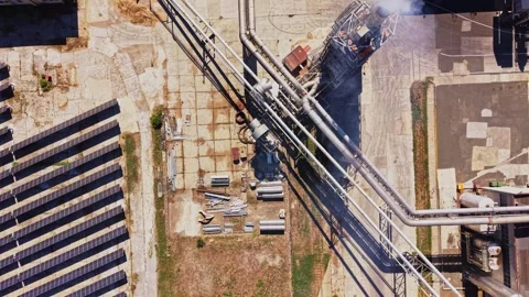 View of solar panels and industrial site from above Stock-Footage 342603498