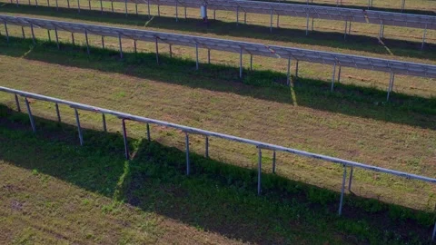 A view of the solar panels installed on the field in the countryside Stock Footage 156237585