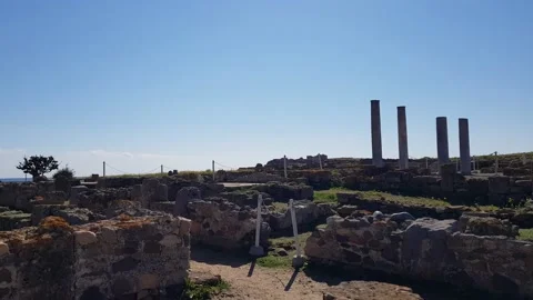 View of some remains of Nora, Sardinian old town Stock Footage 201779443
