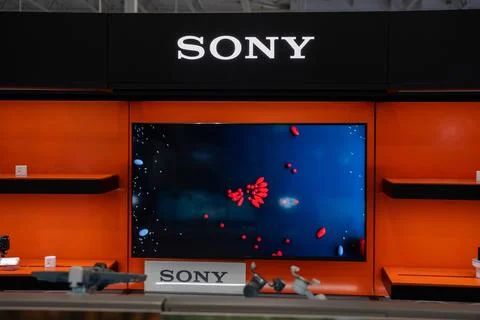 View of Sony electronics display inside retail store. Toronto, Canada - August 5 Stock Photos