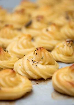 View of a souffle, new concept of kitchen. Salted potato paste souffle season Stock Photos