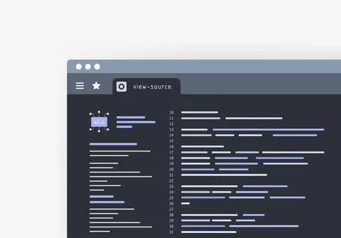 View Source Code Using View Page Source in Internet Browser. HTML and CSS Stock Illustration