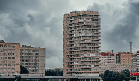 View of Soviet Brutalist Architecture in Saint Petersburg. Stock Photos