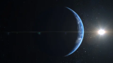 View from space. The Earth moves to the left. Stars twinkle. 4K. A small part of 스톡 동영상 105967559