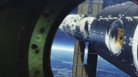 View from the space module in the orbit of the planet. first-person view thro Video stock 270046382