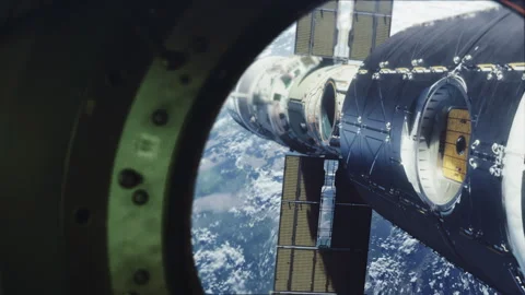 View from the space module in the orbit of the planet. first-person view thro Stock-Footage 270046661
