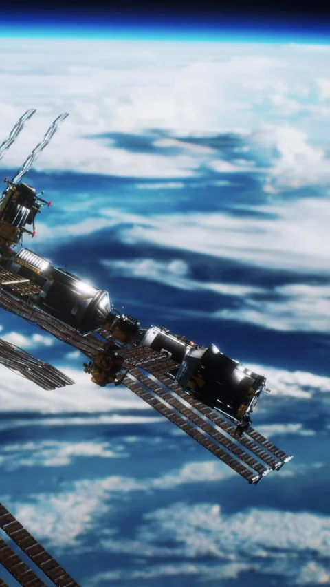View of a space station in low earth orbit Stock Footage 344960444