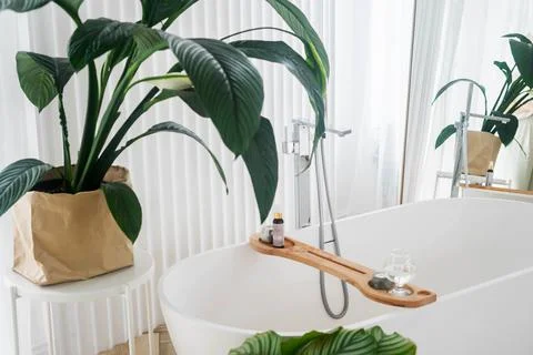 View of a spacious and elegant bathroom Stock Photos