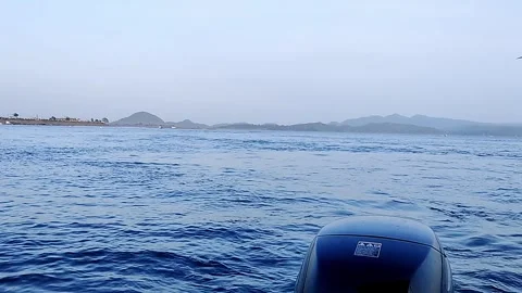 View from a speed motorboat of the engine making a wake in the river. Stock Footage 265137806