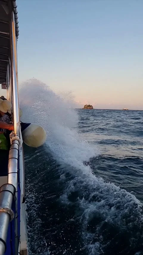 View from a speeding boat crossing the sea with splashes Stock Footage 344891077