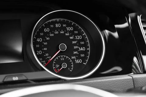 View of speedometer on dashboard in modern car, closeup Stock Photos