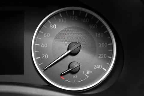 View of speedometer on dashboard in modern car, closeup Stock Photos