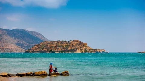 View of Spinalonga island on a Sunny summer day. Stock Footage 116338180