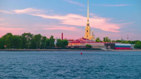 View of the spire of the Peter and Paul Fortress in St. Petersburg Stock Footage 304293331