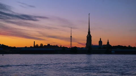 View of the spire of the Peter and Paul Fortress in St. Petersburg Stock Footage 304295834