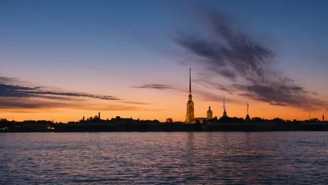 View of the spire of the Peter and Paul Fortress in St. Petersburg Stock Footage 304296127