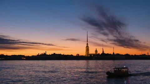 View of the spire of the Peter and Paul Fortress in St. Petersburg Stock Footage 304296258