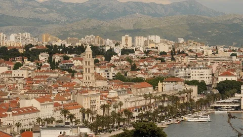View of Split and boulevard from hilltop. Croatia. Stock Footage 114001947