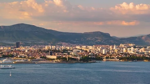 View of Split Croatia with coastline and city buildings Stock Footage 339040112