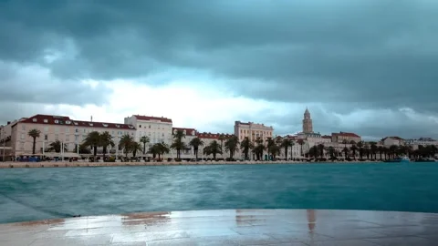 View of Split Old Town Suites and the historic waterfront, Croatia. Stock Footage 339916359