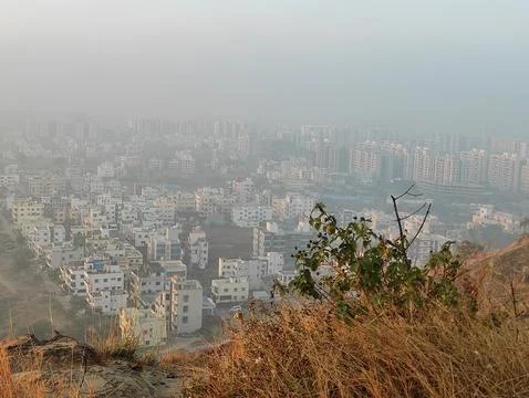 The view of a sprawling cityscape from a high vantage point Stock Photos