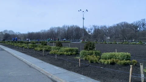 View of spring cleaning in city park Stock Footage 47001744