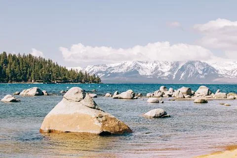 View to spring peaceful lake Tahoe Stock Photos