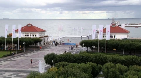 View to the square and pier in Sopot, Poland. Stock Footage 58639120